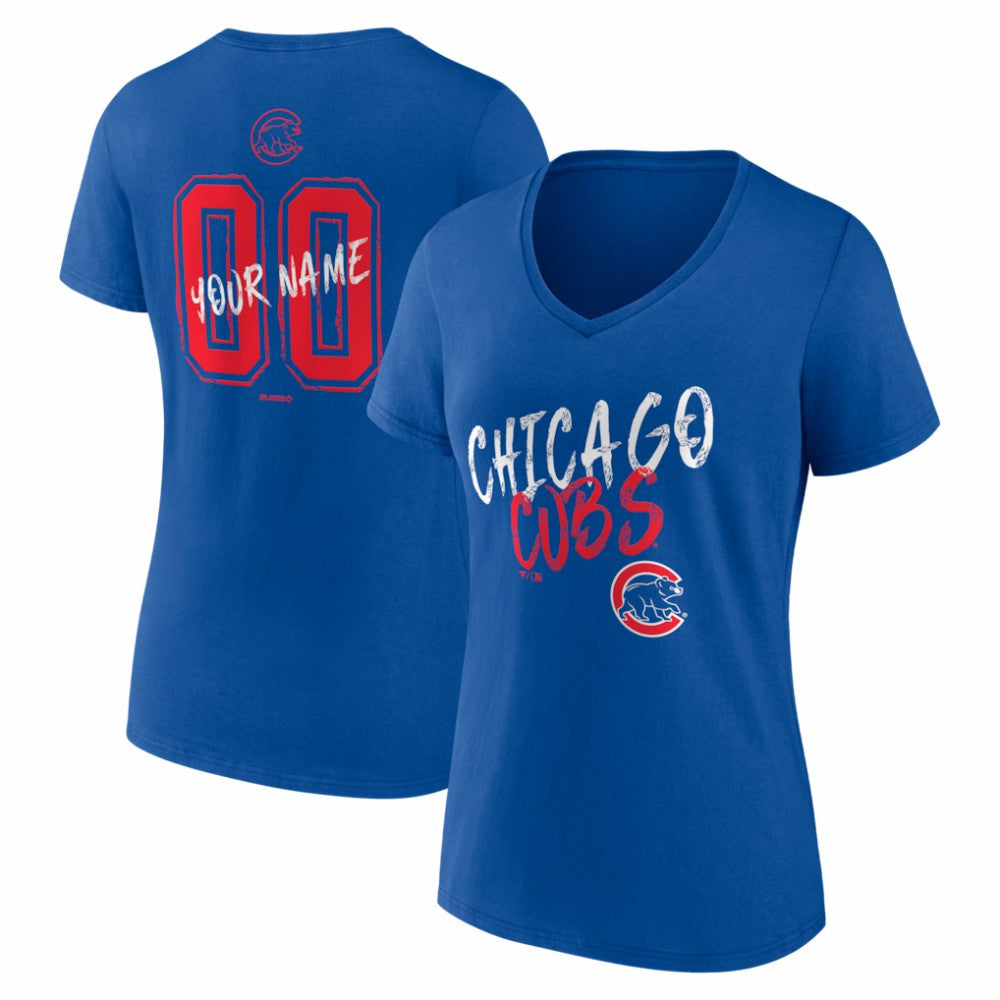 Chicago Cubs Women's Hustle Personalized Name & Number V-Neck T-Shirt - Royal T-shirts