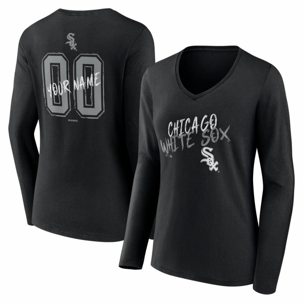 Chicago White Sox Women's Hustle Personalized Name & Number Long Sleeve V-Neck T-Shirt - Black T-shirts