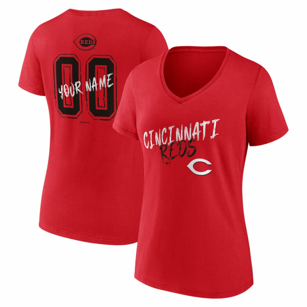 Cincinnati Reds Women's Hustle Personalized Name & Number V-Neck T-Shirt - Red T-shirts
