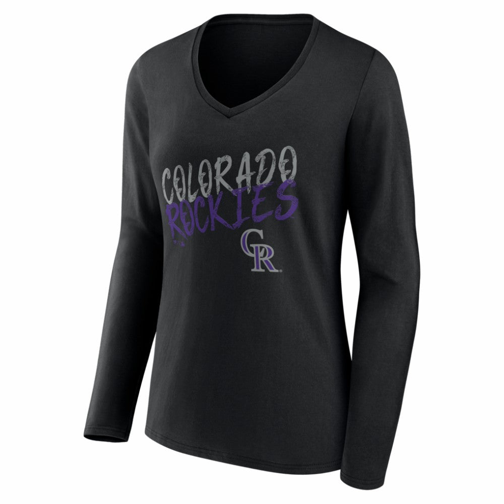 Colorado Rockies Women's Hustle Personalized Name & Number Long Sleeve V-Neck T-Shirt - Black T-shirts