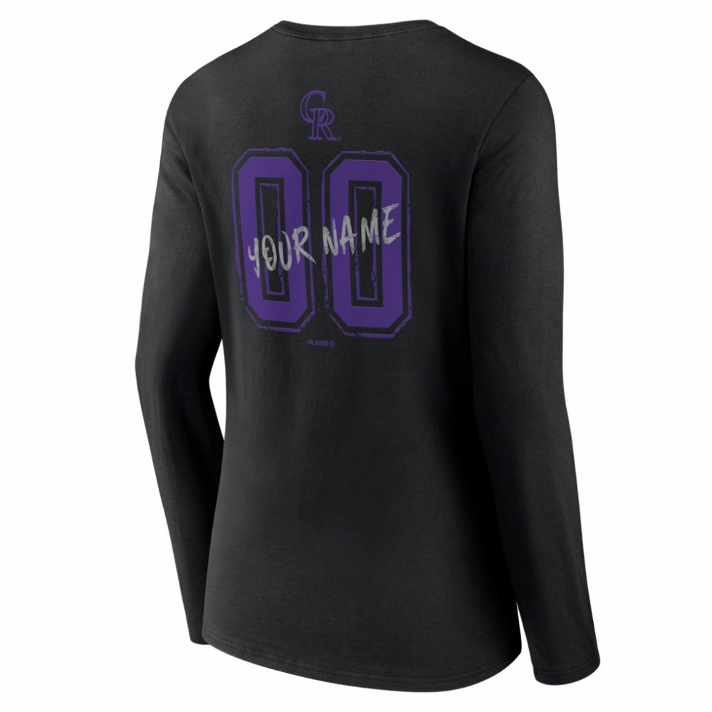 Colorado Rockies Women's Hustle Personalized Name & Number Long Sleeve V-Neck T-Shirt - Black T-shirts