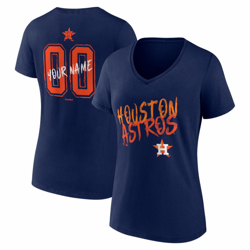 Houston Astros Women's Hustle Personalized Name & Number V-Neck T-Shirt - Navy T-shirts