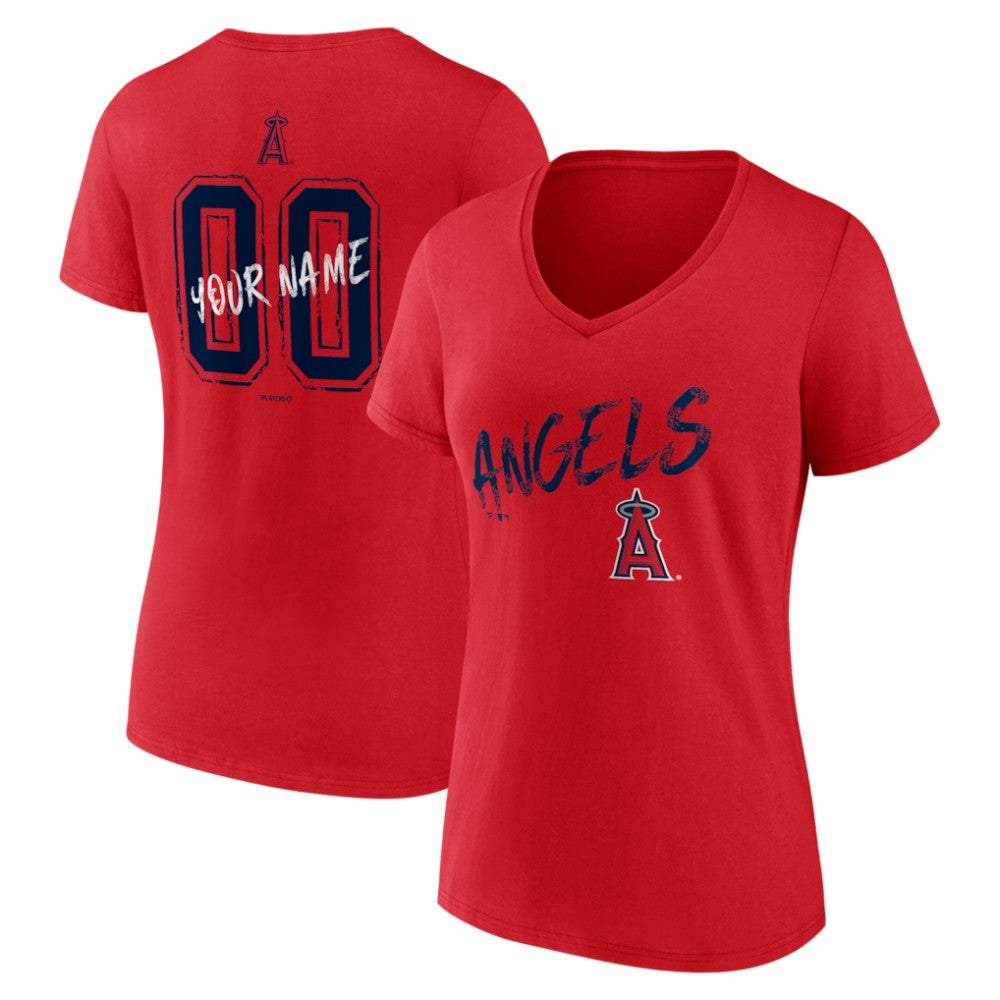 Los Angeles Angels Women's Hustle Personalized Name & Number V-Neck T-Shirt - Red T-shirts