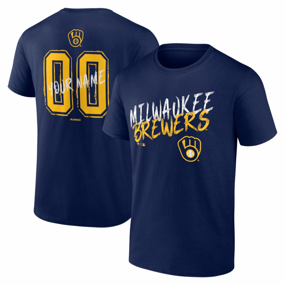 Milwaukee Brewers  Hustle Personalized Name & Number T-Shirt - Navy T-shirts