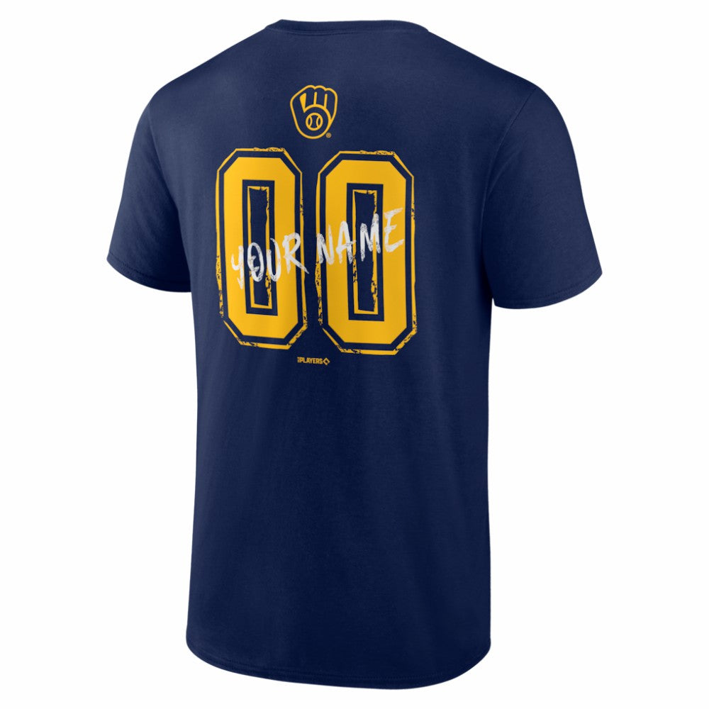 Milwaukee Brewers  Hustle Personalized Name & Number T-Shirt - Navy T-shirts
