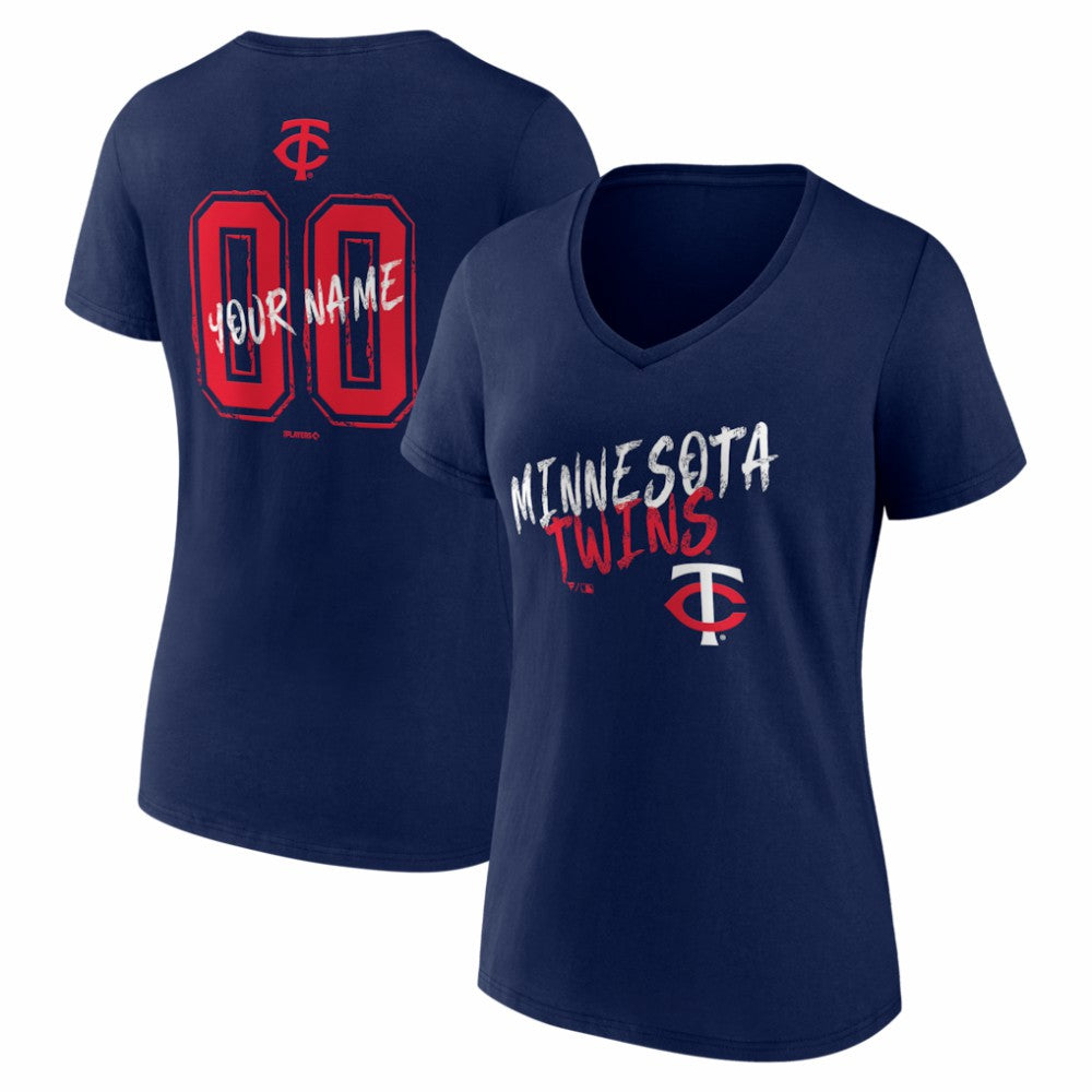Minnesota Twins Women's Hustle Personalized Name & Number V-Neck T-Shirt - Navy T-shirts