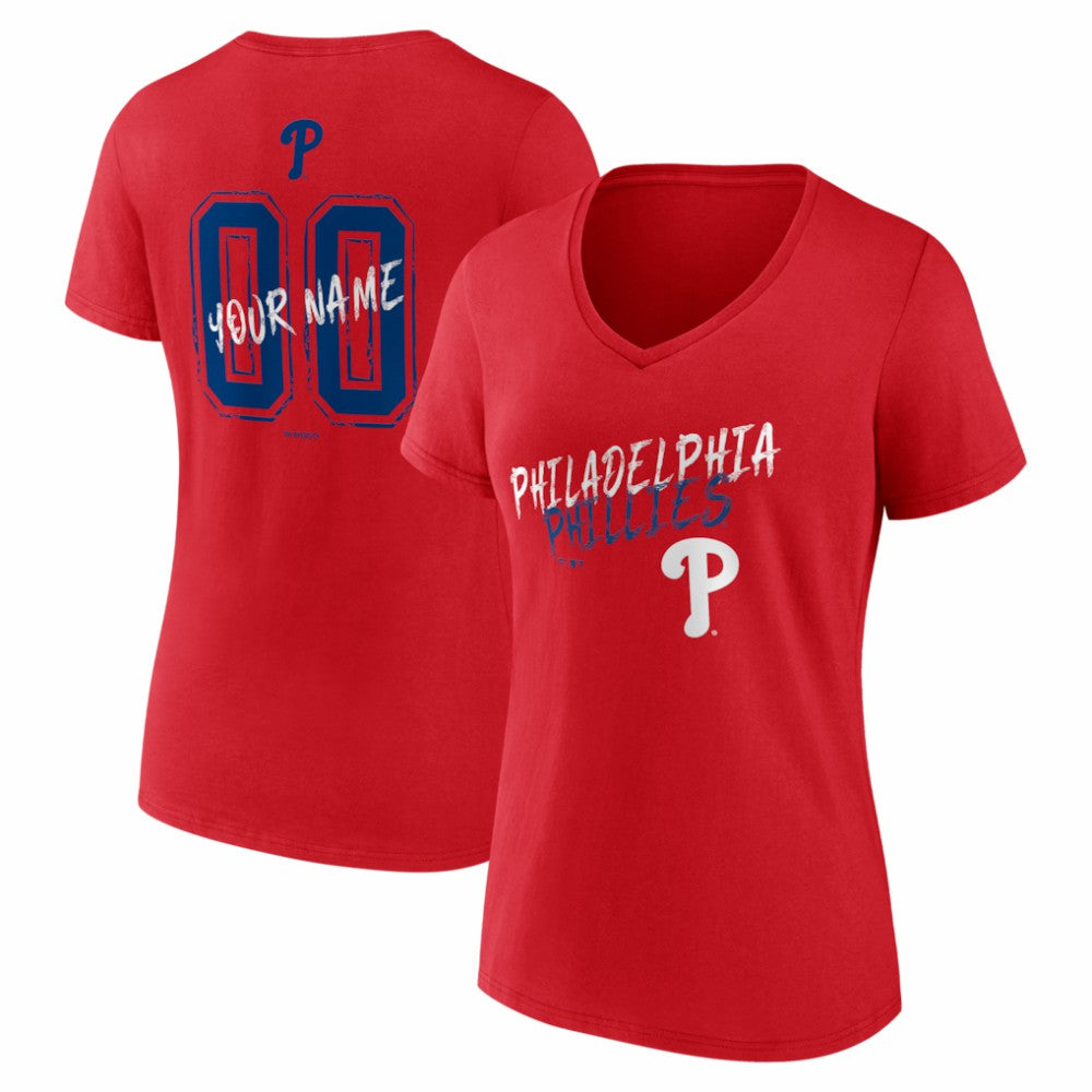 Philadelphia Phillies Women's Hustle Personalized Name & Number V-Neck T-Shirt - Red T-shirts