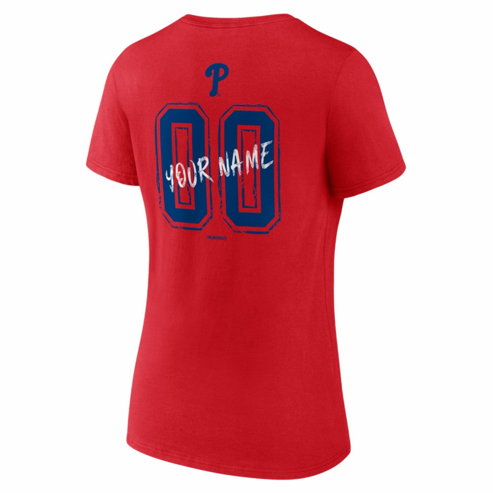 Philadelphia Phillies Women's Hustle Personalized Name & Number V-Neck T-Shirt - Red T-shirts