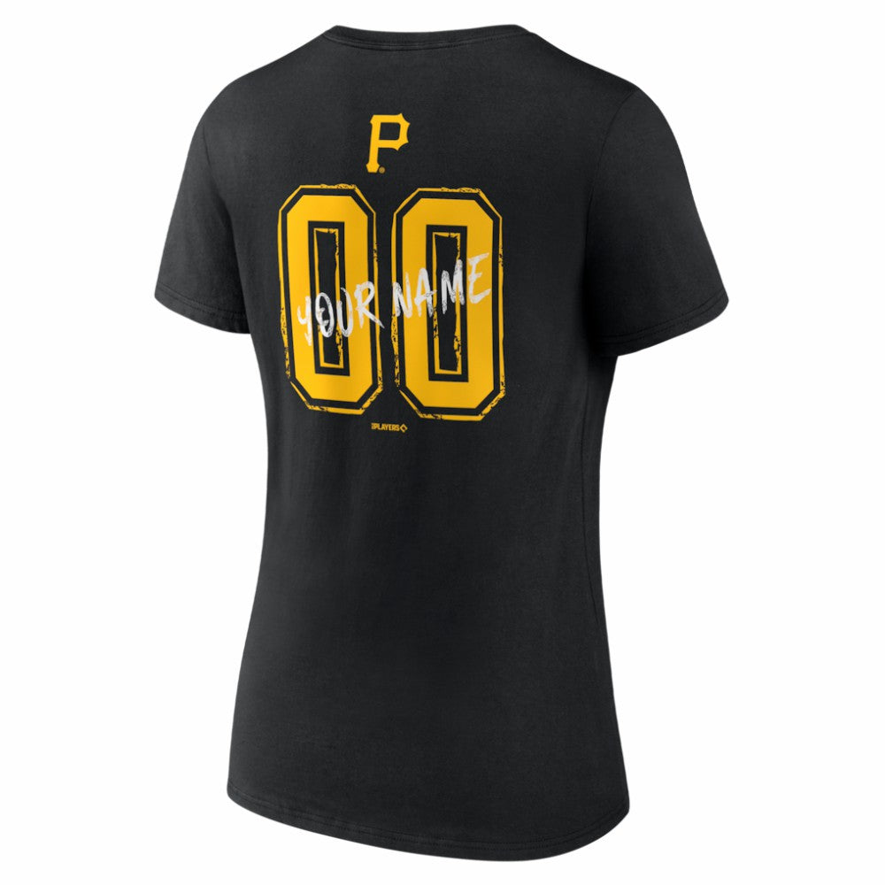 Pittsburgh Pirates Women's Hustle Personalized Name & Number V-Neck T-Shirt - Black T-shirts