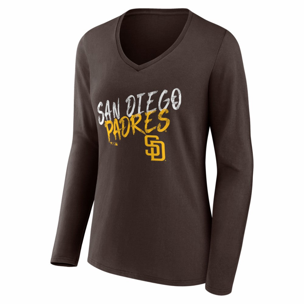San Diego Padres Women's Hustle Personalized Name & Number Long Sleeve V-Neck T-Shirt - Brown T-shirts