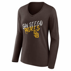San Diego Padres Women's Hustle Personalized Name & Number Long Sleeve V-Neck T-Shirt - Brown T-shirts