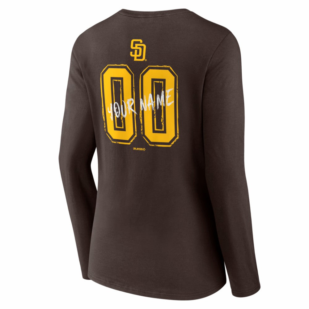 San Diego Padres Women's Hustle Personalized Name & Number Long Sleeve V-Neck T-Shirt - Brown T-shirts