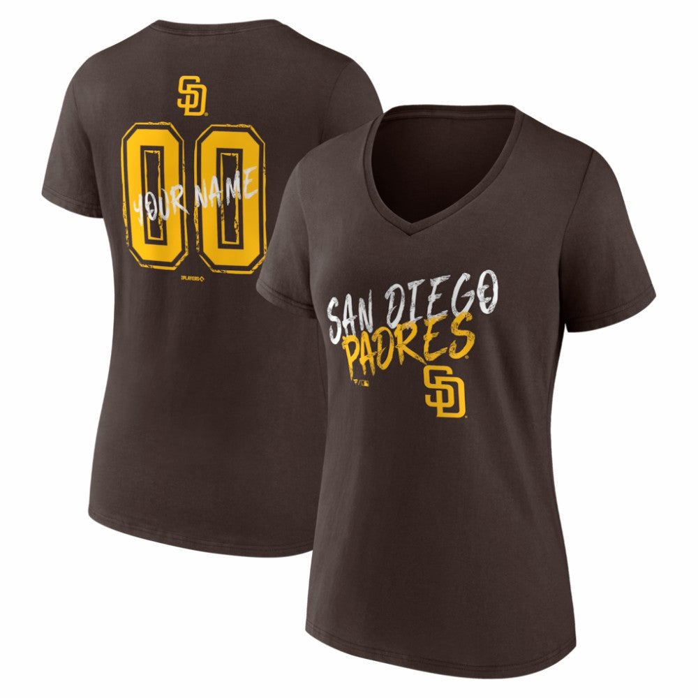 San Diego Padres Women's Hustle Personalized Name & Number V-Neck T-Shirt - Brown T-shirts