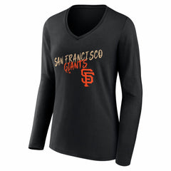 San Francisco Giants Women's Hustle Personalized Name & Number Long Sleeve V-Neck T-Shirt - Black T-shirts