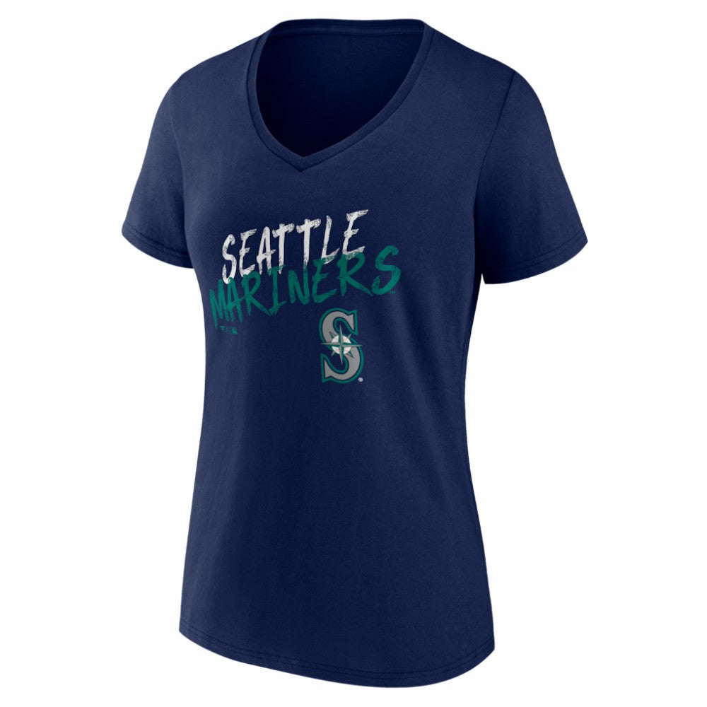Seattle Mariners Women's Hustle Personalized Name & Number V-Neck T-Shirt - Navy T-shirts