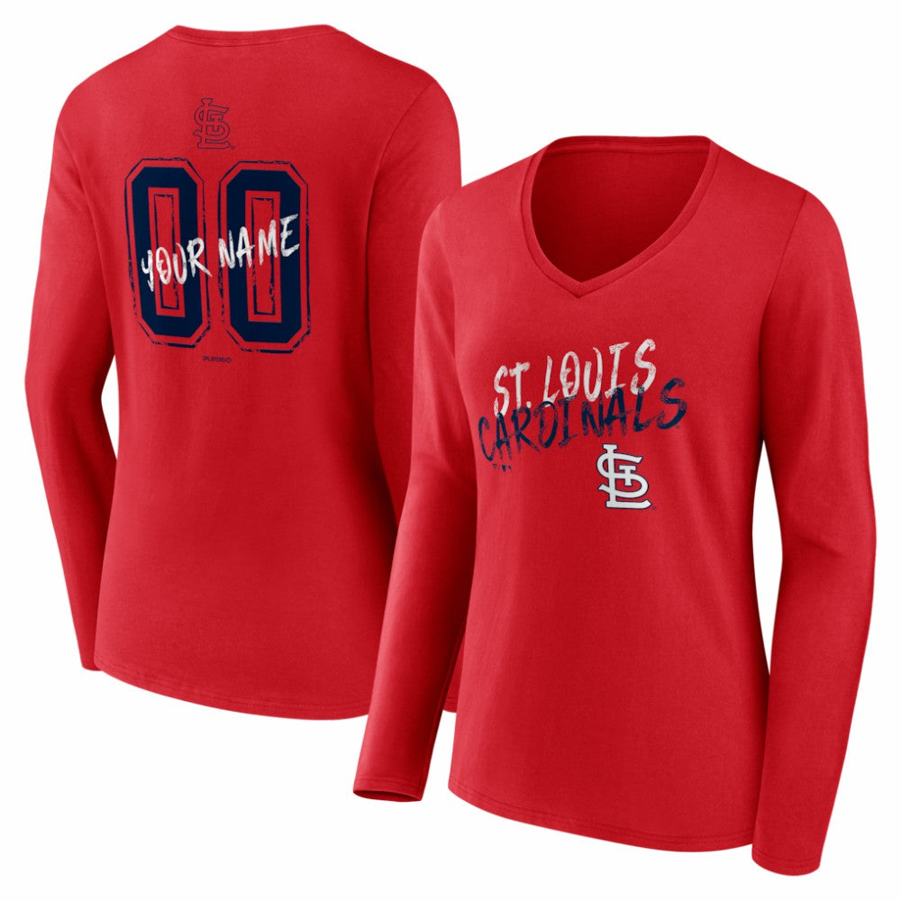 St. Louis Cardinals Women's Hustle Personalized Name & Number Long Sleeve V-Neck T-Shirt - Red T-shirts