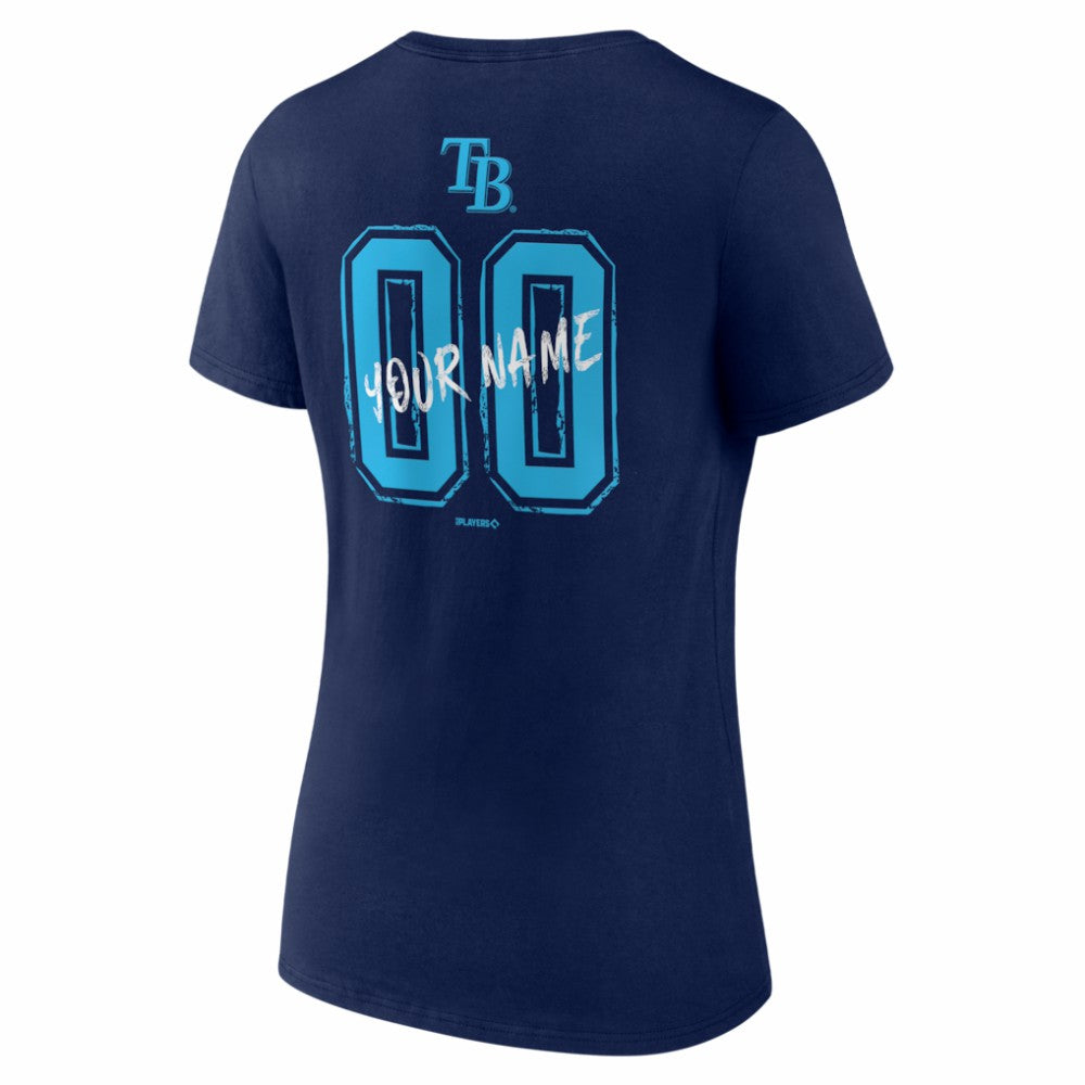 Tampa Bay Rays Women's Hustle Personalized Name & Number V-Neck T-Shirt - Navy T-shirts