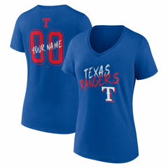 Texas Rangers Women's Hustle Personalized Name & Number V-Neck T-Shirt - Royal T-shirts