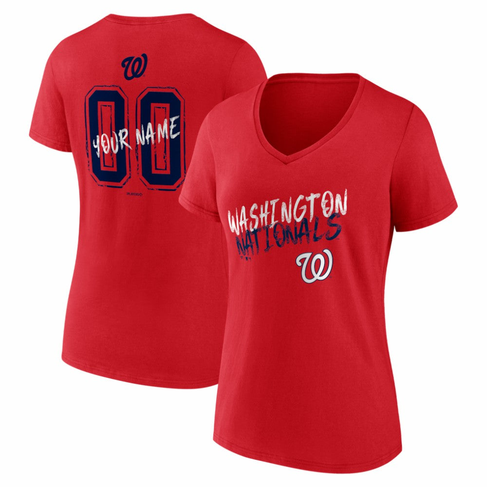 Washington Nationals Women's Hustle Personalized Name & Number V-Neck T-Shirt - Red T-shirts