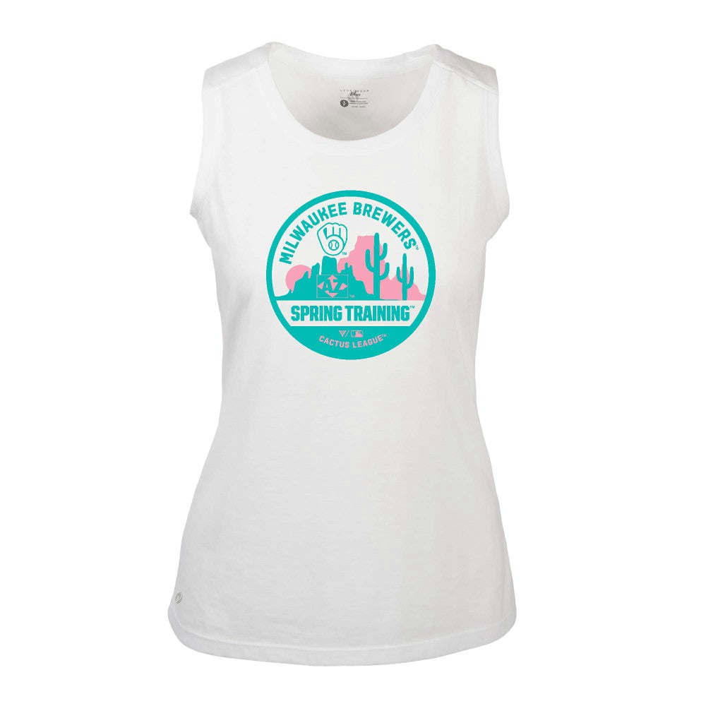 Milwaukee Brewers Levelwear Women's Macy Spring Training Badge Bold Tank Top - White Tanks