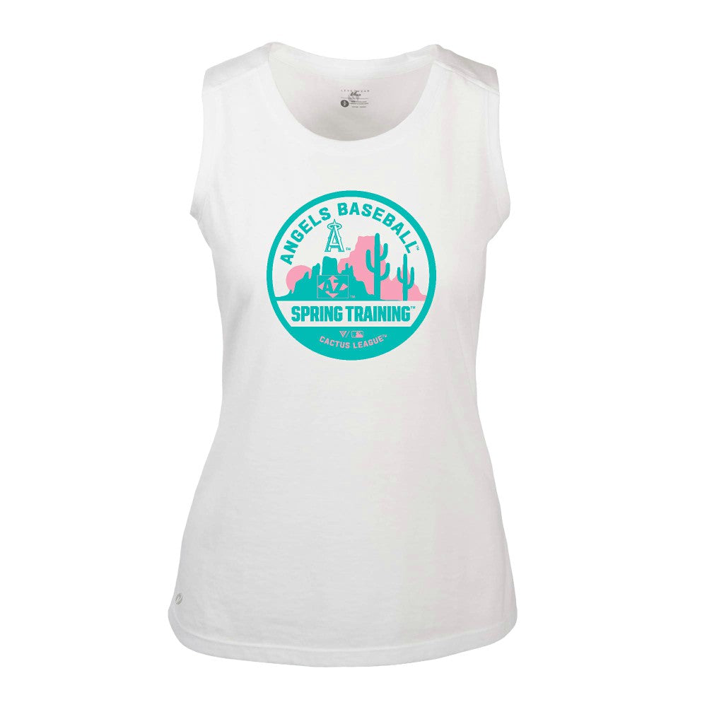 Los Angeles Angels Levelwear Women's Macy Spring Training Badge Bold Tank Top - White Tanks