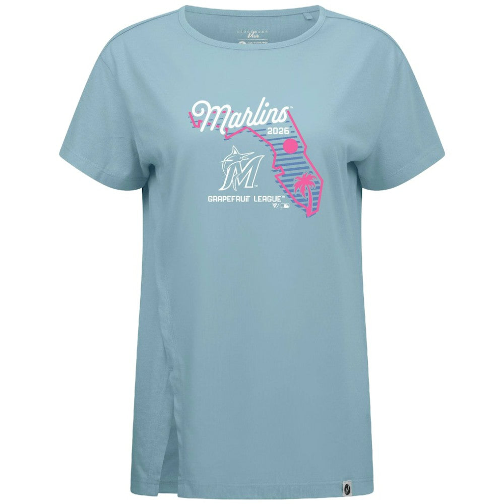 Miami Marlins Levelwear Women's Influx Spring Training Sunrise Bold T-Shirt - Blue T-shirts