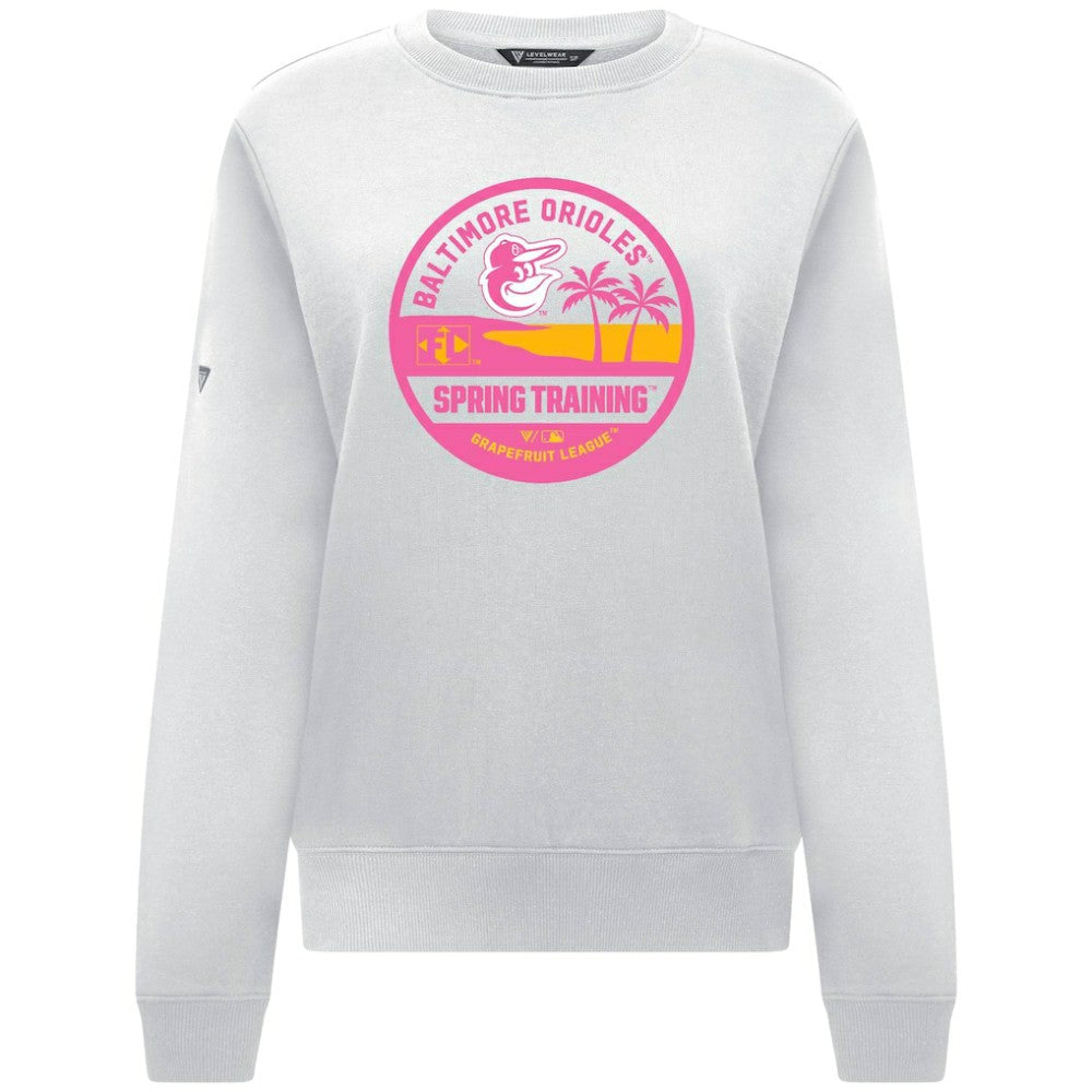Baltimore Orioles Levelwear Women's Yvette Spring Training Badge Bold Sweatshirt - White Sweatshirts