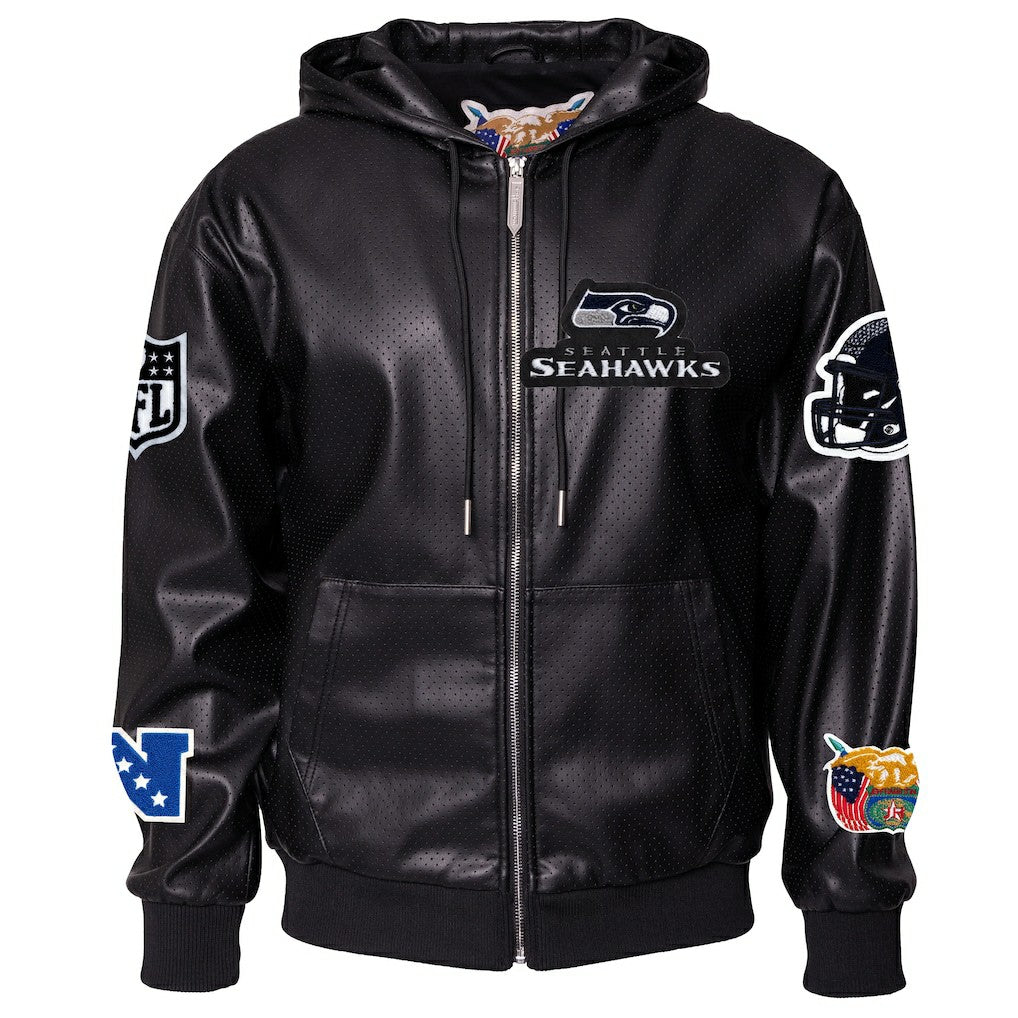 Seattle Seahawks Jeff Hamilton Vegan Leather Full-Zip Hooded Jacket - Black Jackets