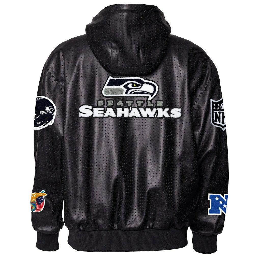 Seattle Seahawks Jeff Hamilton Vegan Leather Full-Zip Hooded Jacket - Black Jackets