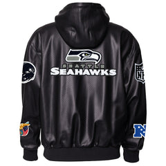 Seattle Seahawks Jeff Hamilton Vegan Leather Full-Zip Hooded Jacket - Black Jackets