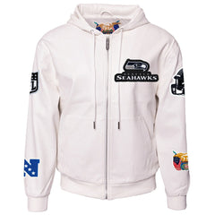 Seattle Seahawks Jeff Hamilton Vegan Leather Full-Zip Hooded Jacket - White Jackets