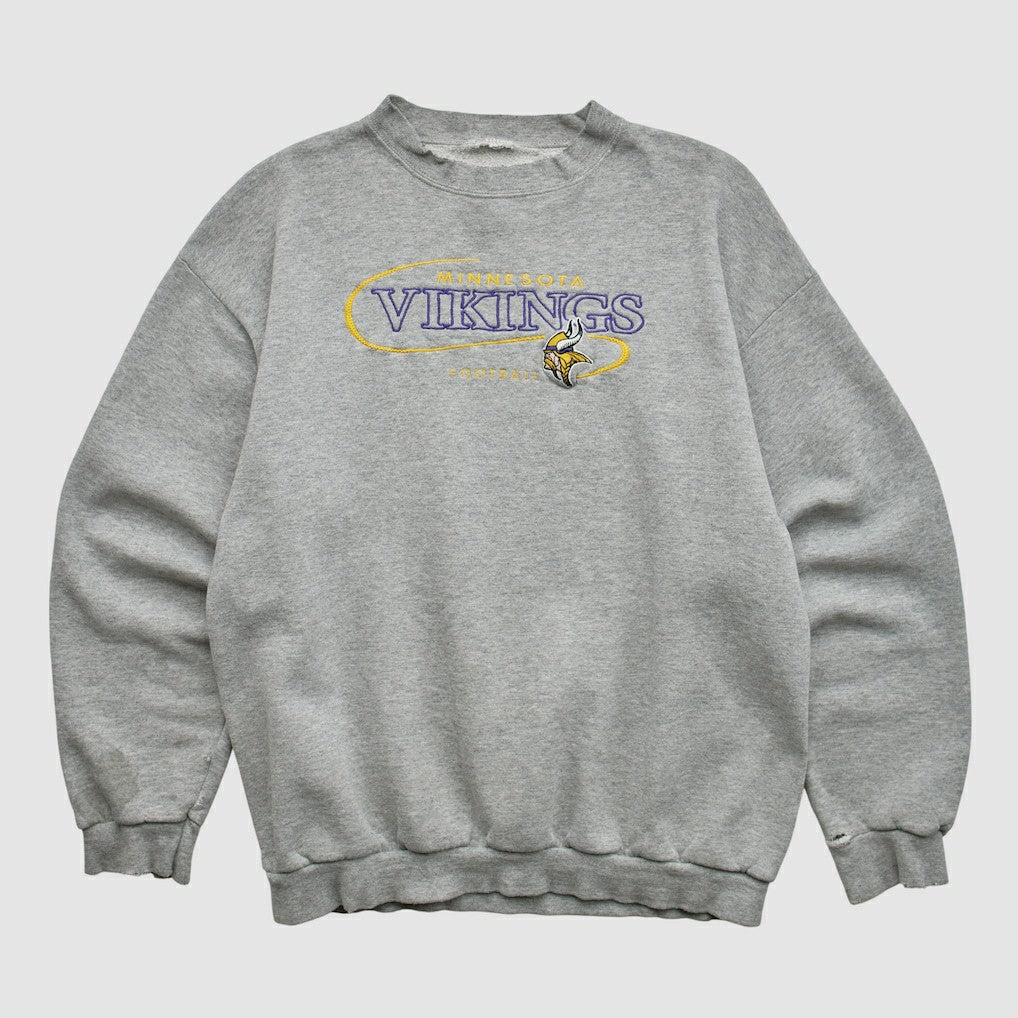Minnesota Vikings 90s Pullover Sweatshirt - Heather Gray Pullover