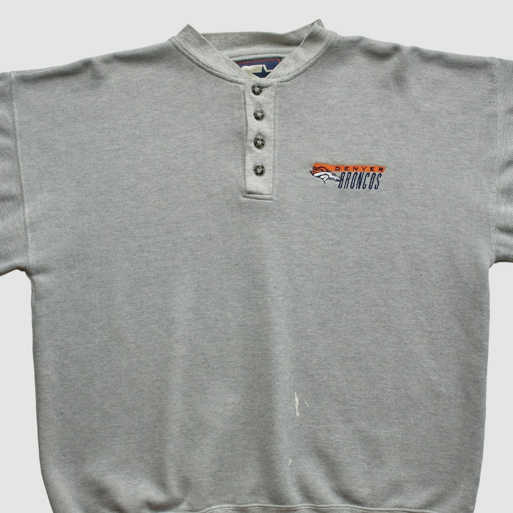 Denver Broncos Starter 90s Pullover Sweatshirt - Heather Gray Pullover