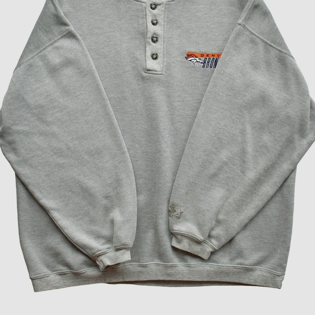 Denver Broncos Starter 90s Pullover Sweatshirt - Heather Gray Pullover