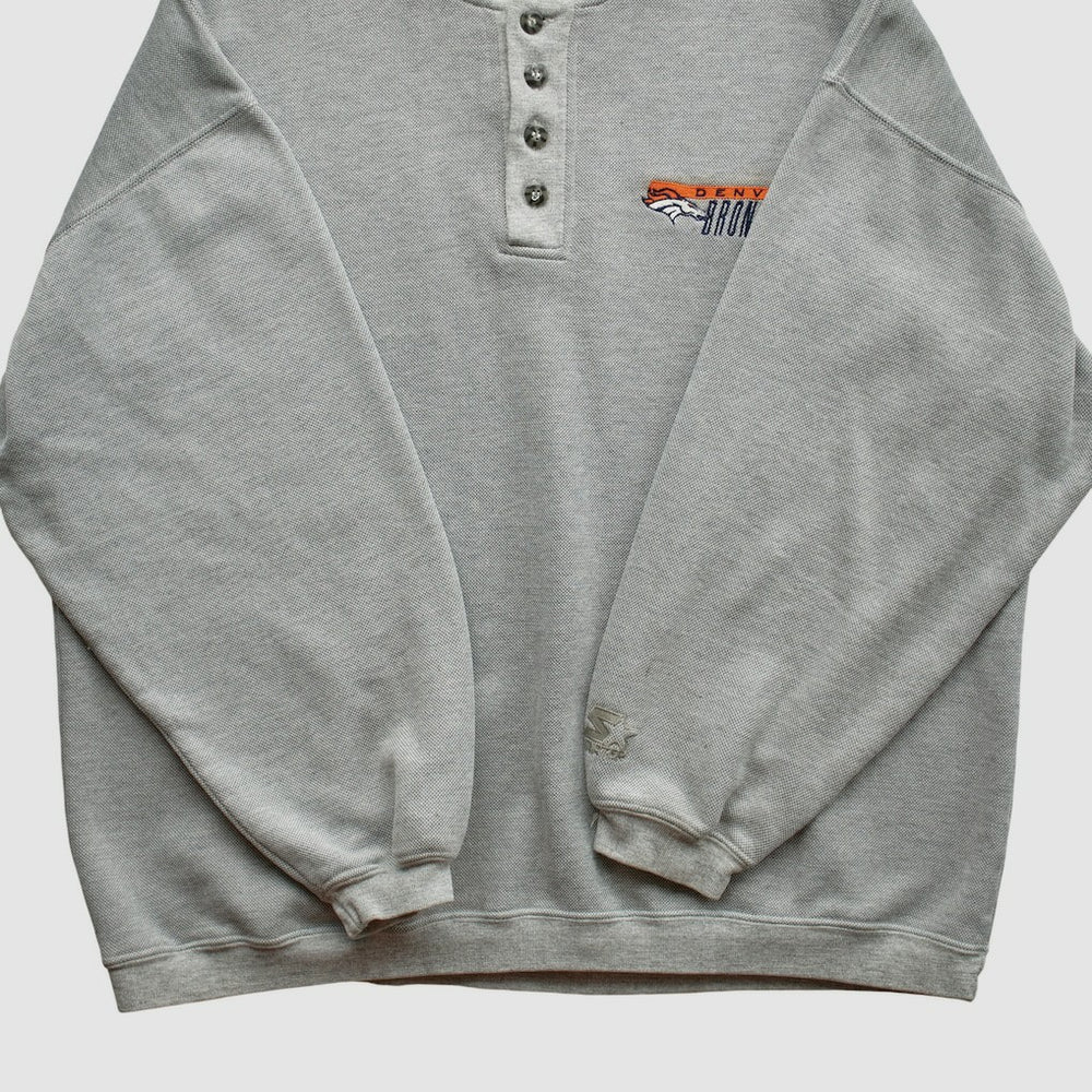 Denver Broncos Starter 90s Pullover Sweatshirt - Heather Gray Pullover