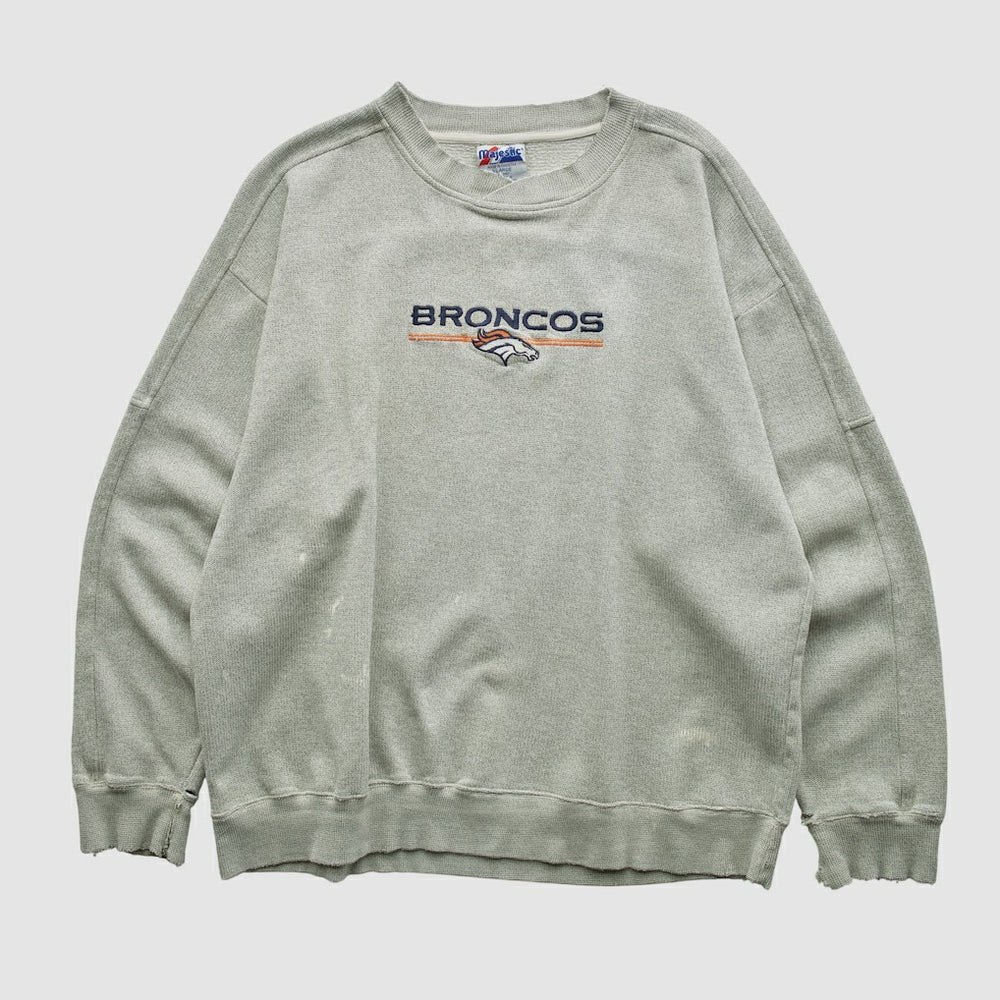Denver Broncos Majestic 2000s Pullover Sweatshirt - Heather Gray Pullover