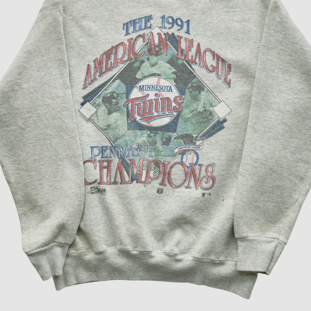Minnesota Twins Salem Sportswear 1991 Pullover Sweatshirt - Heather Gray - Vintage Pullover