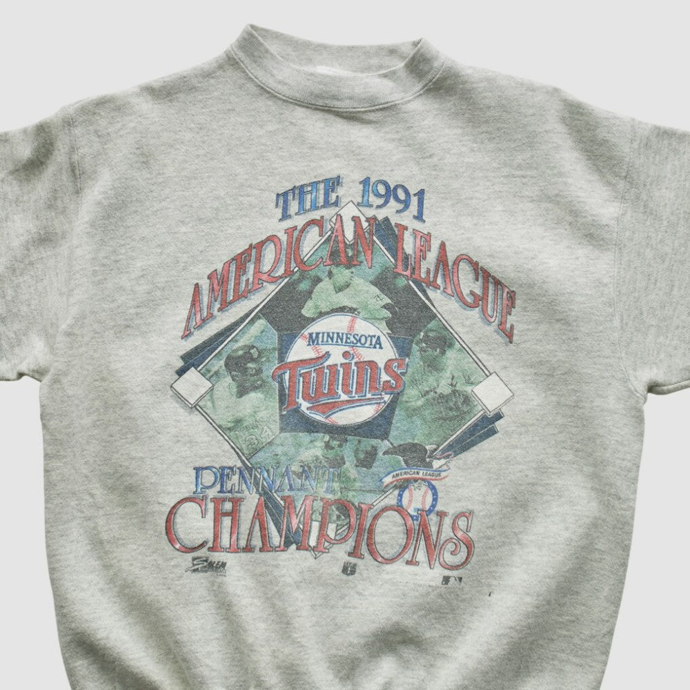 Minnesota Twins Salem Sportswear 1991 Pullover Sweatshirt - Heather Gray - Vintage Pullover