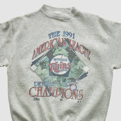 Minnesota Twins Salem Sportswear 1991 Pullover Sweatshirt - Heather Gray - Vintage Pullover