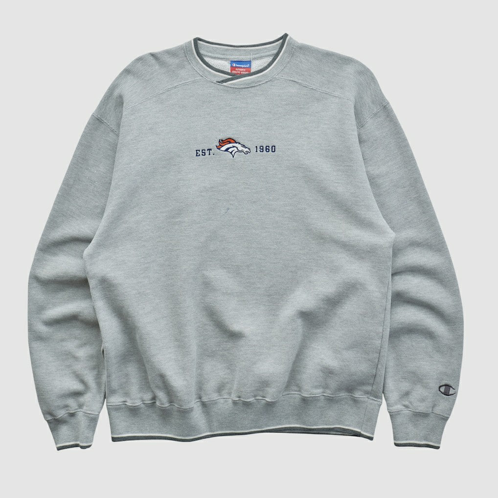 Denver Broncos Champion 2000s Pullover Sweatshirt - Heather Gray Pullover