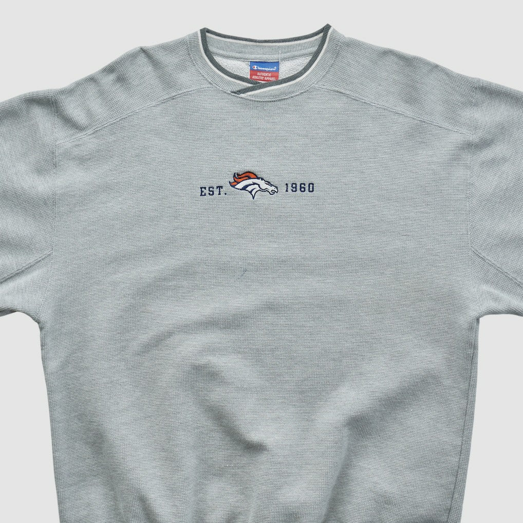 Denver Broncos Champion 2000s Pullover Sweatshirt - Heather Gray Pullover