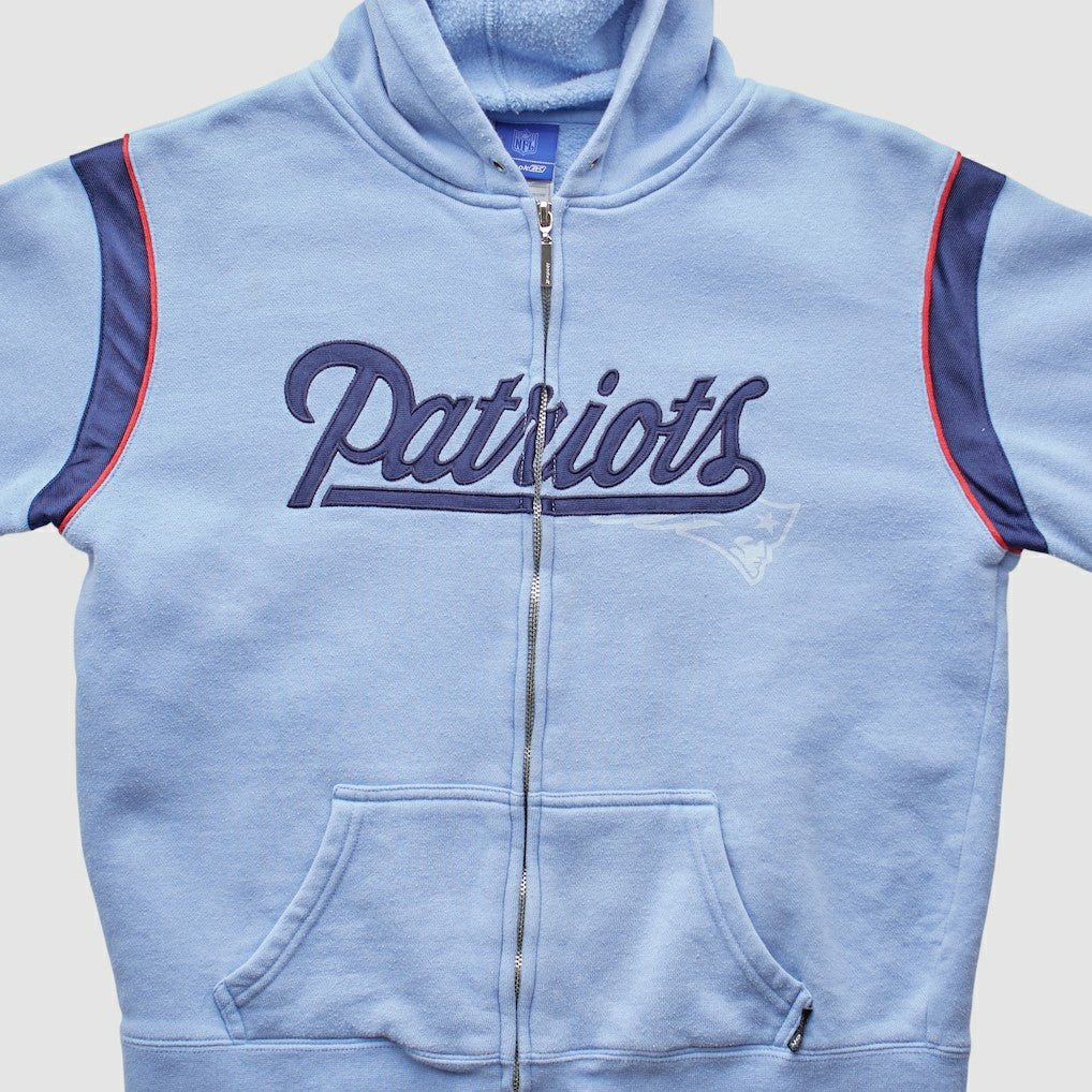 New England Patriots Reebok 2000s Hooded Full Zip Sweatshirt - Light Blue Sweatshirts