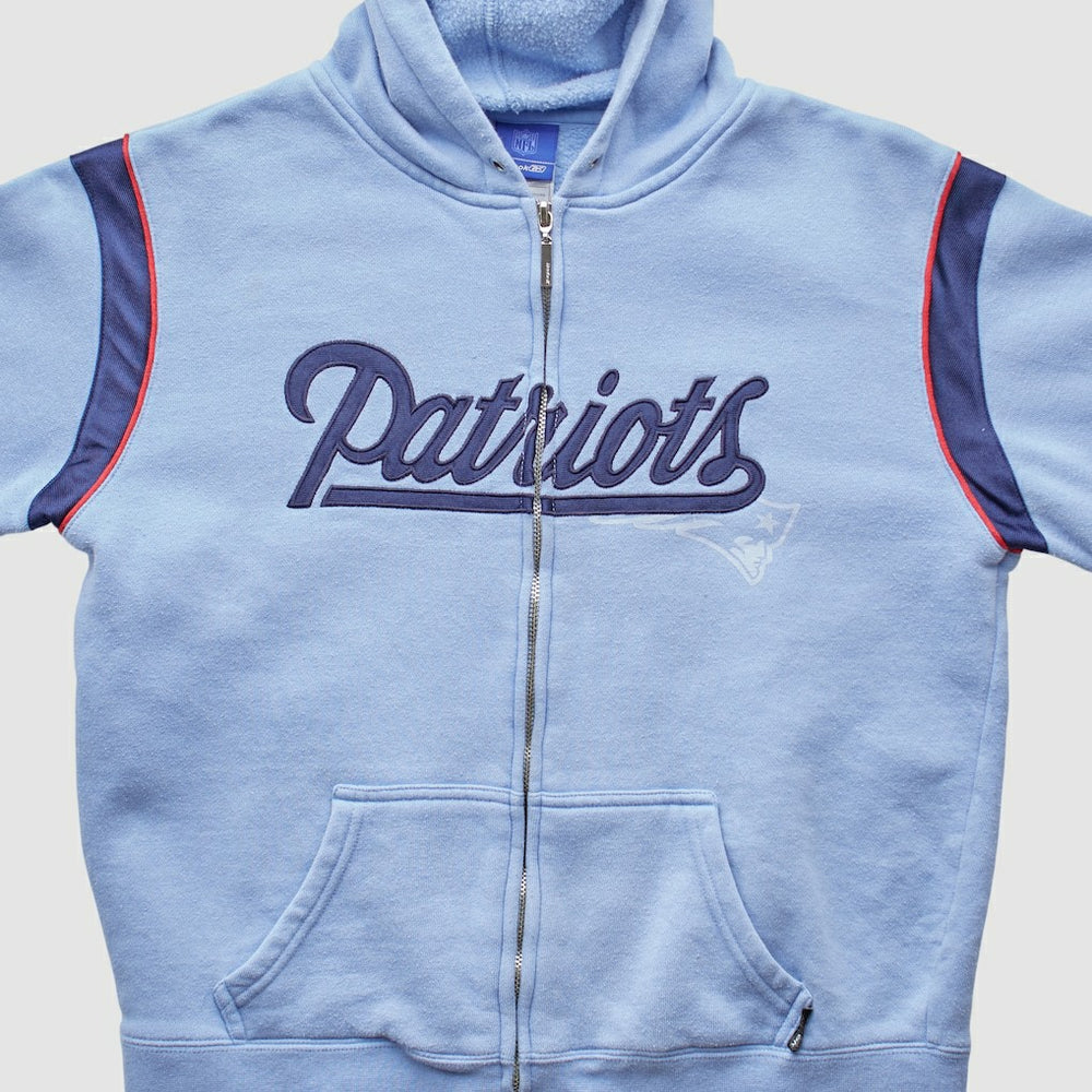 New England Patriots Reebok 2000s Hooded Full Zip Sweatshirt - Light Blue Sweatshirts