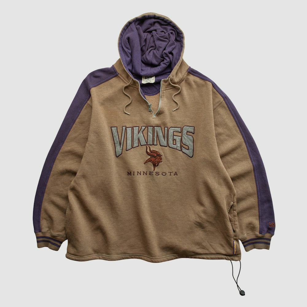 Minnesota Vikings Lee Sport 90s Hooded 1/4 Zip Sweatshirt - Clay Sweatshirts