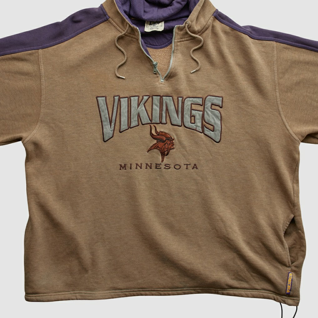 Minnesota Vikings Lee Sport 90s Hooded 1/4 Zip Sweatshirt - Clay Sweatshirts