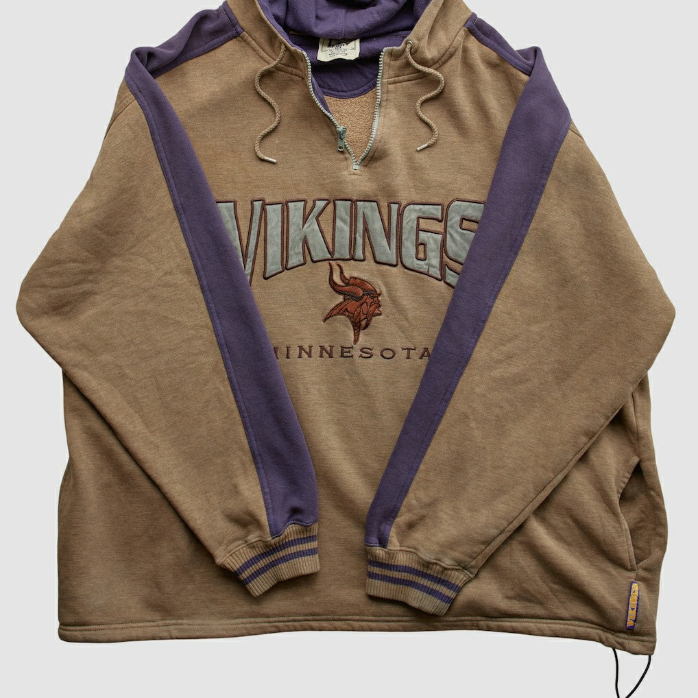 Minnesota Vikings Lee Sport 90s Hooded 1/4 Zip Sweatshirt - Clay Sweatshirts