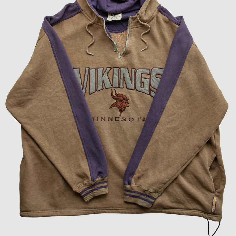 Minnesota Vikings Lee Sport 90s Hooded 1/4 Zip Sweatshirt - Clay Sweatshirts