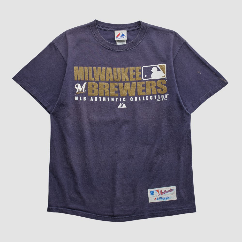 Milwaukee Brewers Majestic 2008 T-shirt - Navy - Vintage T-shirts