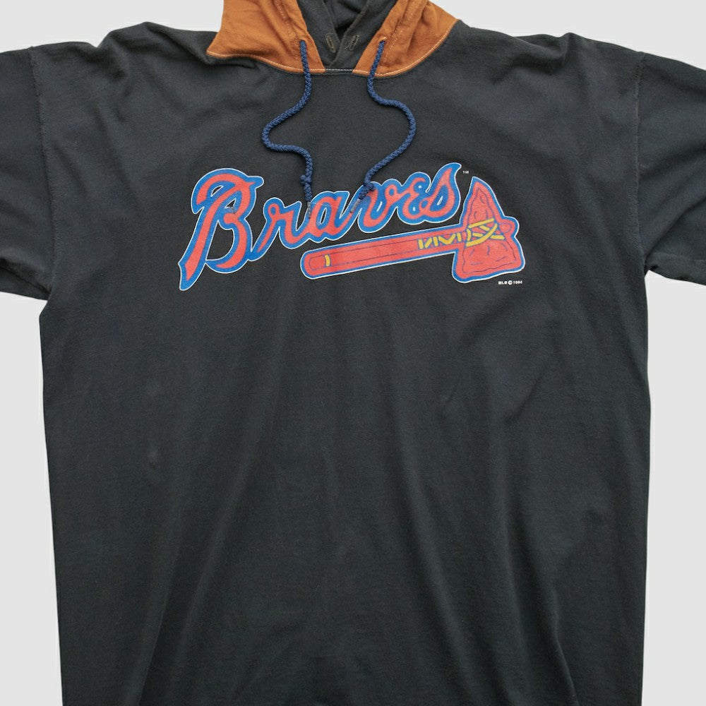 Atlanta Braves Salem Sportswear 1994 Hooded T-shirt - Black - XVintage T-shirts