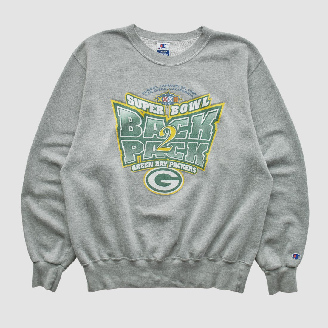 Green Bay Packers Champion 1998 Pullover Sweatshirt - Heather Gray Pullover